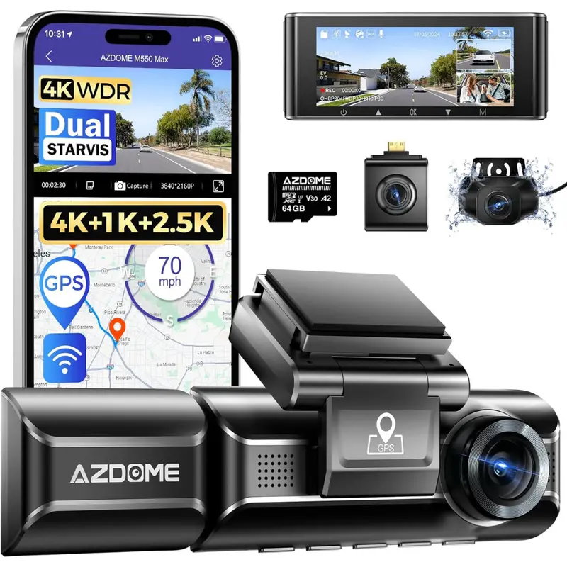 Azdome M550 Max 4K 3 Channel Triple Dash Cam With 64Gb Card 1