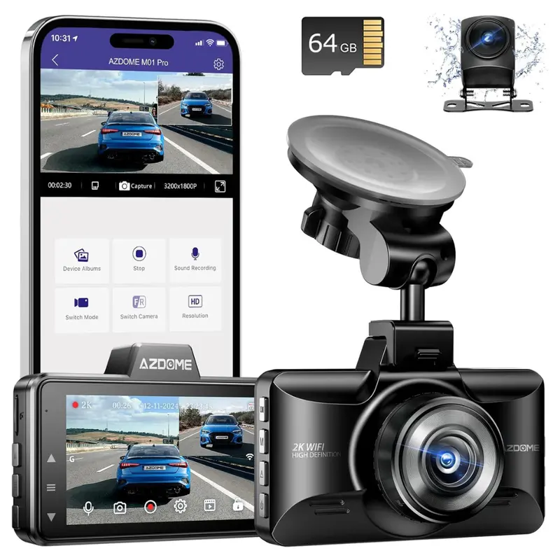Azdome Upgraded M01 Pro 3K Wifi Dash Cam W/ Free 64Gb Card 1