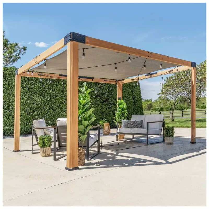Backyard Discovery 12' X 10' Brendan Cedar Sail Shade Pergola With Powerport 1