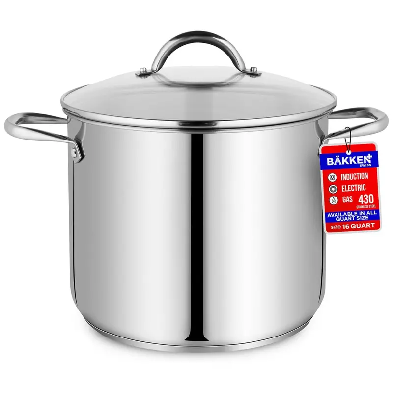 Bakken-Swiss Deluxe 16-Quart Stainless Steel Stockpot W/ Tempered Glass See-Through Lid 1