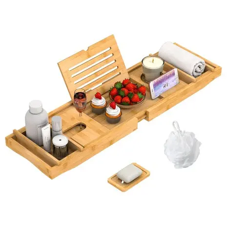 Bamboo Expandable Bathtub Tray (3 Colors) 1