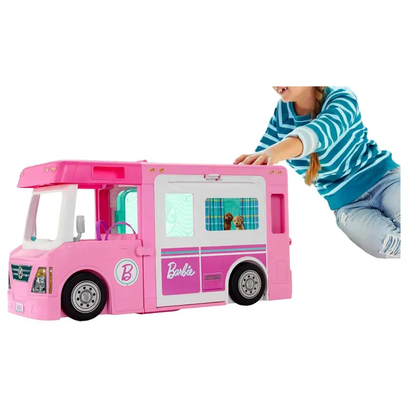 Barbie 3-In-1 Dreamcamper Vehicle, Approx. 3-Ft, Transforming Camper With Pool, Truck, Boat And 60 Accessories 1