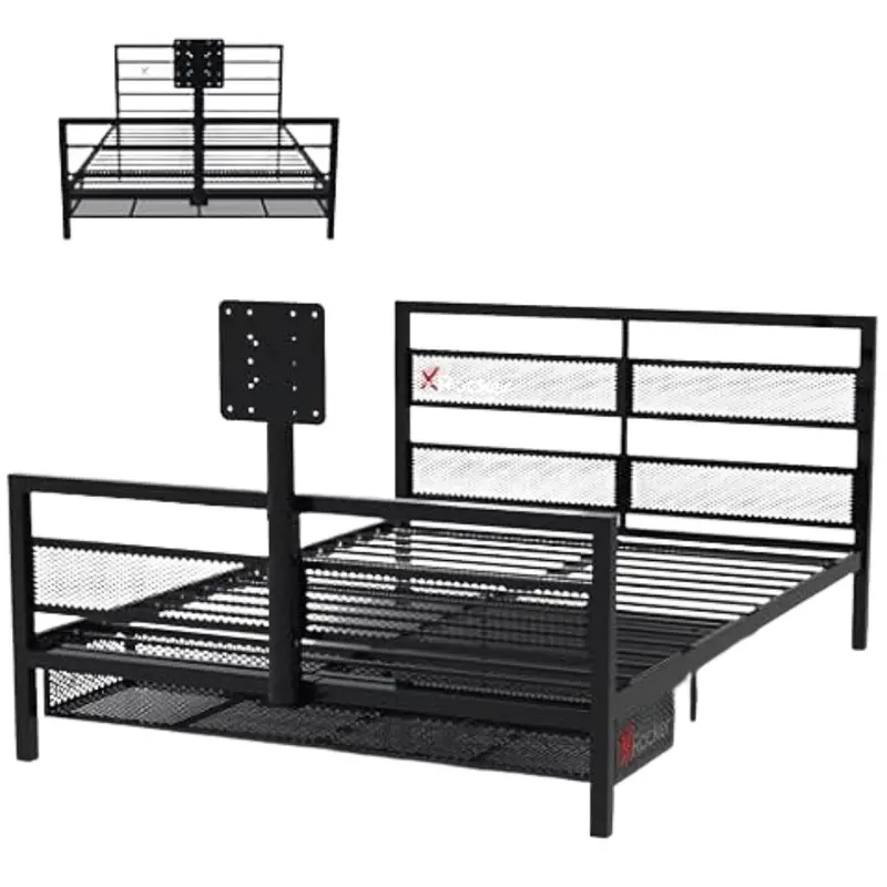 Basecamp Full Size Metal Mesh Frame Bed With Rotating Tv Mount 1