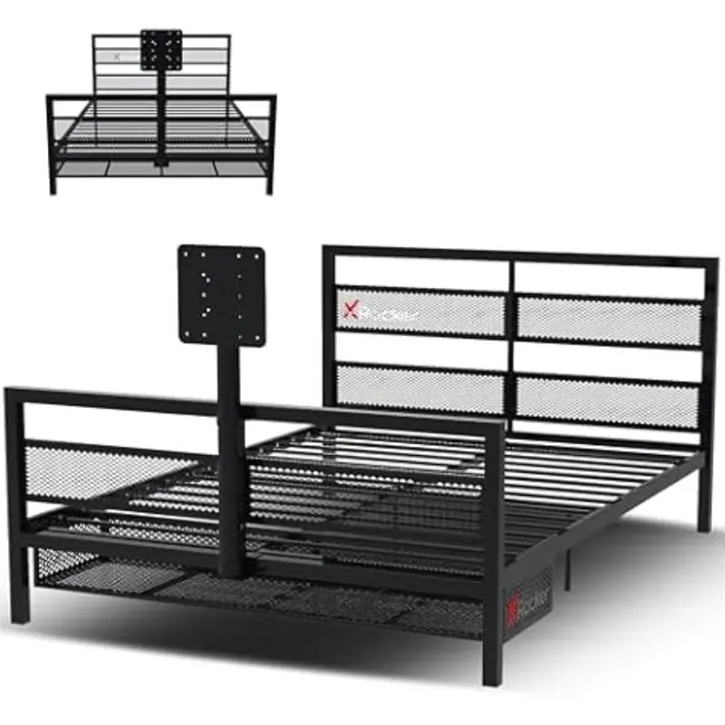 Basecamp Full Size Metal Mesh Frame Bed With Rotating Tv Mount 1