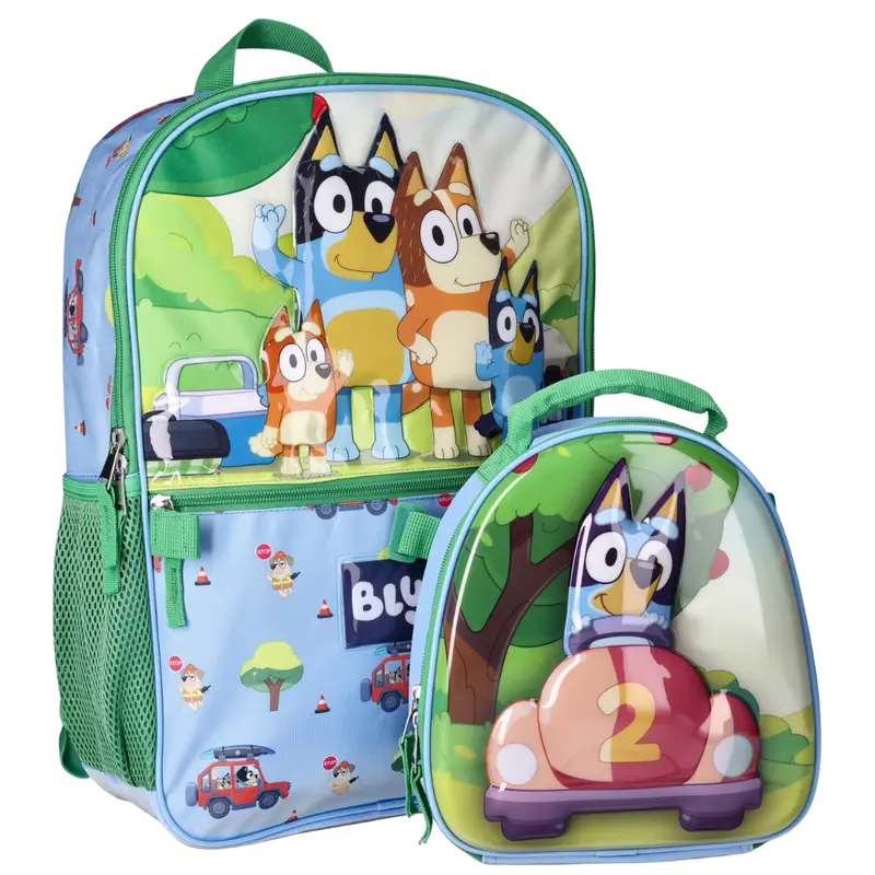Bbc Bluey Family Trip Kids 17" Laptop Backpack 2-Piece Set W/ Lunch Bag 1