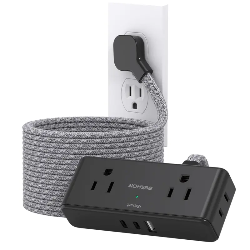 Beshon 15-Feet Extension Power Strip Flat Plug 1