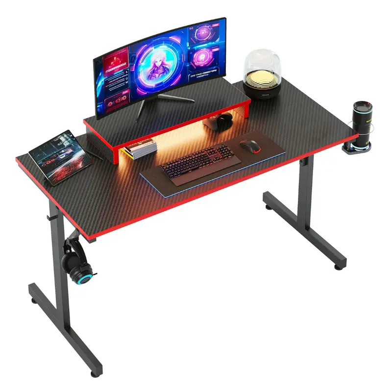 Bestier 42" Gaming Desk With Led Lights & Monitor Stand (Red) 1
