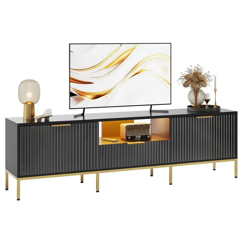 Bestier 70" Modern Black Tv Stand With Led Lights & Storage 1