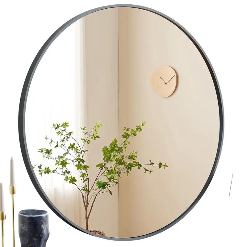 Black Metal Frame Bathroom 20" Wall Round Mirror 1