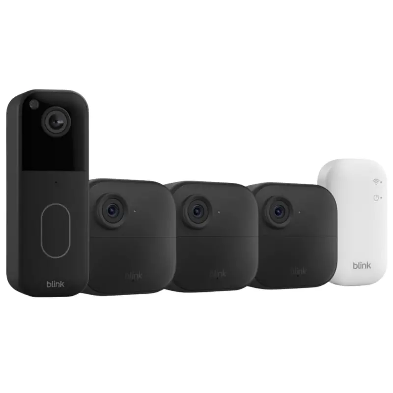 Blink Video Doorbell W/ Sync Module + 3 X Outdoor 4 Wireless Smart Security Cameras 1