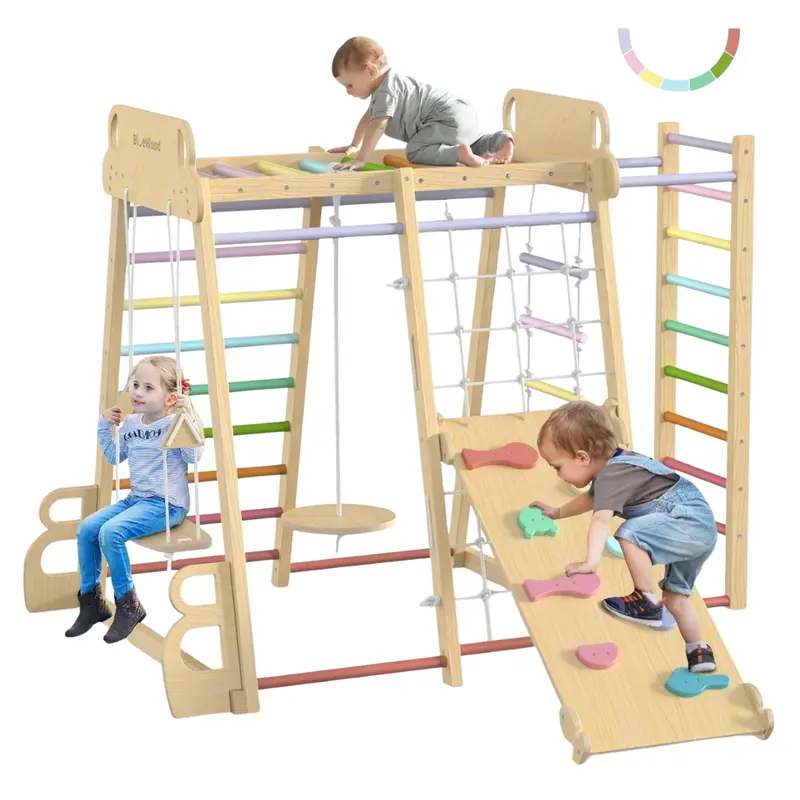 Bluewood 9-In-1 Waldorf Style Wooden Climber Playset 1