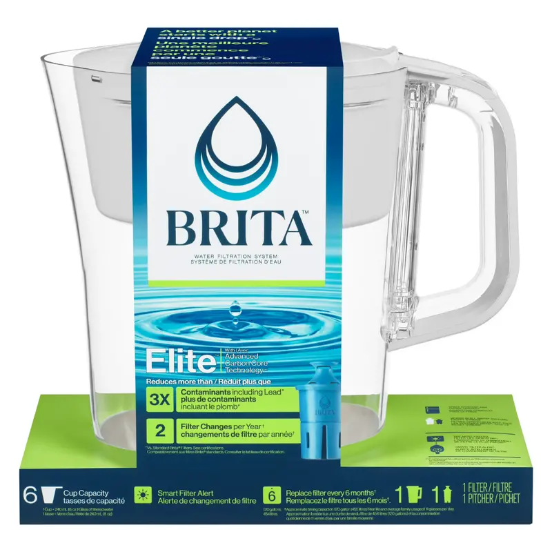 Brita Plastic 6-Cup White Water Filter Pitcher With Elite Filter 1
