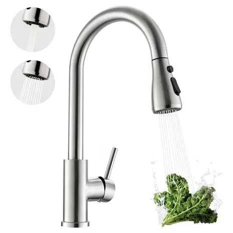 Brushed Nickel Kitchen Faucet With Pull Down Sprayer 1