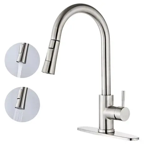 Brushed Nickel Kitchen Sink Faucet With Pull Down Sprayer 1