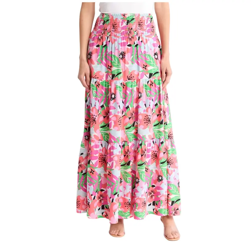 By Design Women's Laura Floral Smocked Waist Tiered Maxi Skirt 1