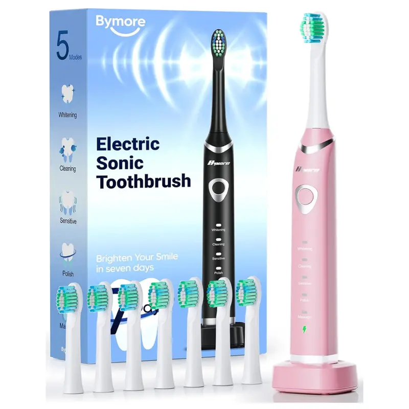 Bymore Electric Rechargeable Toothbrush W/ 8 Replacement Heads 1