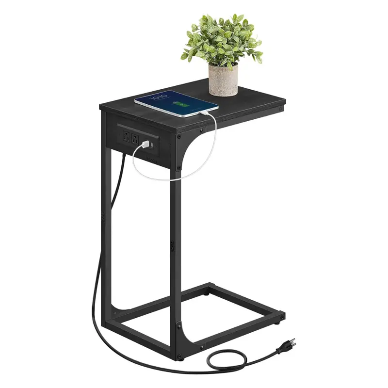C-Shaped End Table W/ Built-In Power Strip & 2-Usb Ports 1