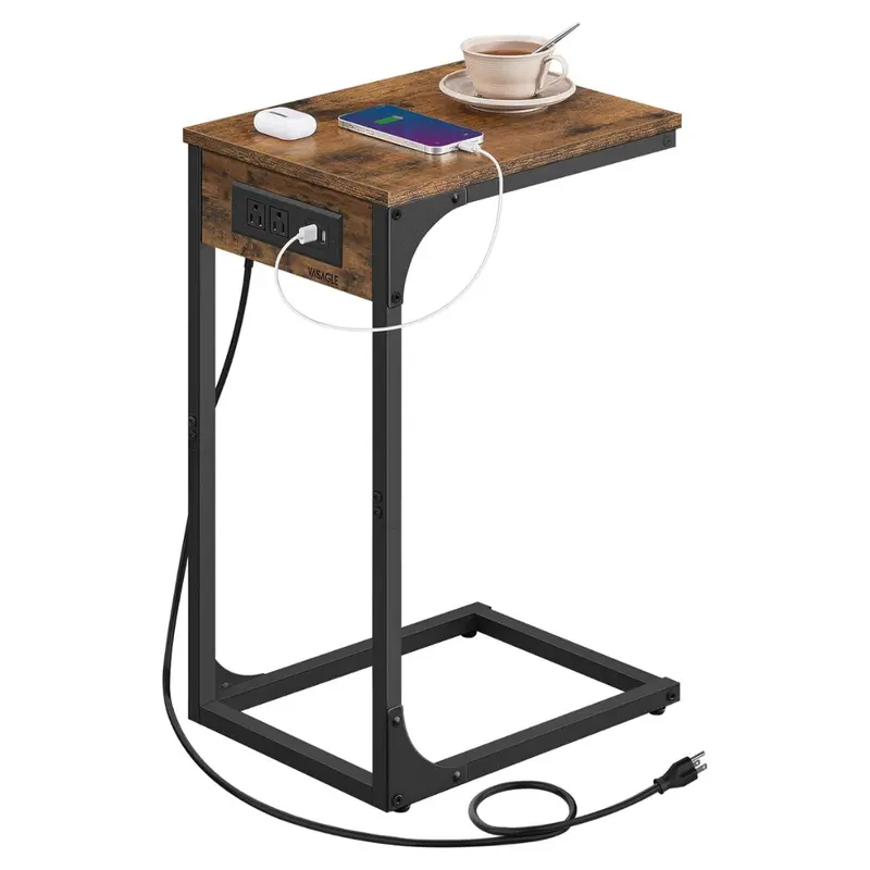 C-Shaped Side Table With Charging Station 1