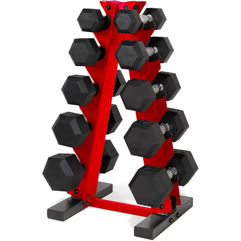 Cap Barbell 150 Lb Coated Hex Dumbbell Weight Set With Vertical Rack 1