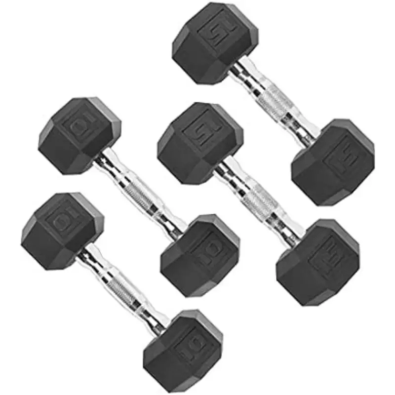 Cap Barbell 50Lb (10Lb X 2 And 15Lb X2) Coated Hex Dumbbells Set 1