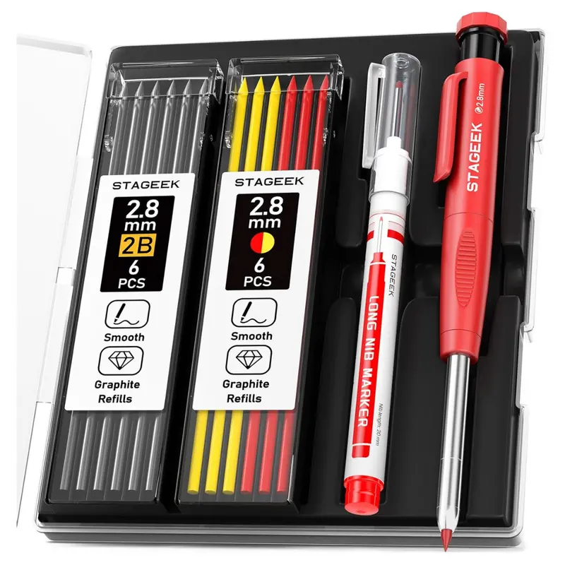 Carpenter Pencils Set With Sharpener & 13-Piece Lead Refills 1