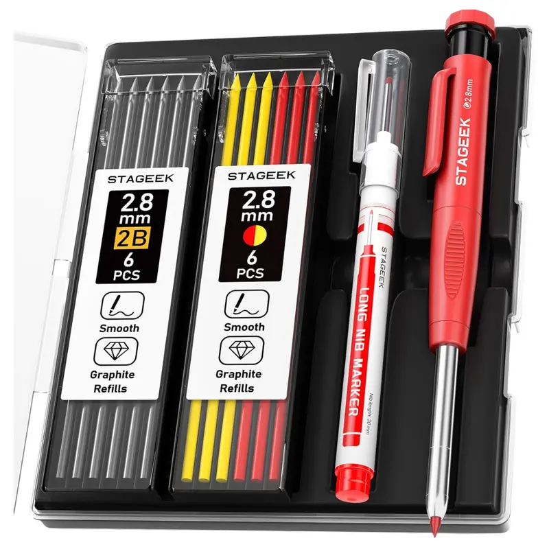 Carpenter Pencils Set With Sharpener & 13-Piece Lead Refills 1