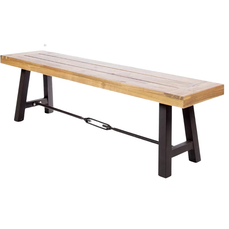 Catriona Outdoor Acacia Wood Bench With Metal Accents 1