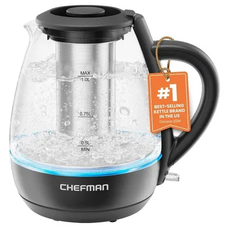 Chefman 1L Electric Glass Tea Kettle With Infuser 1