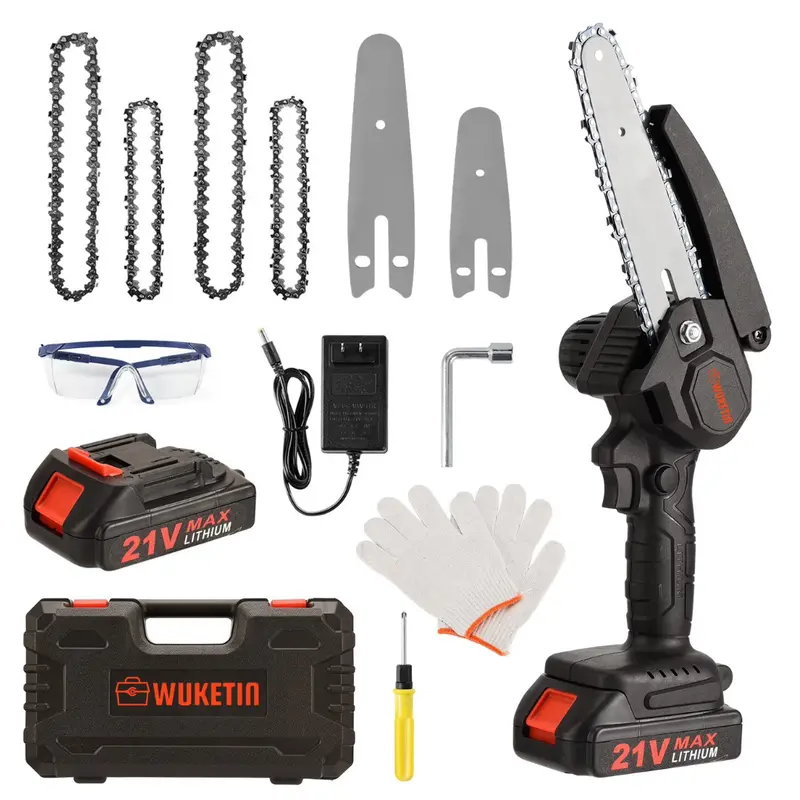 Cikuci Mini Chainsaw Kit, 4" & 6" Cordless W/ 2 Batteries, 4 Chains, Tool Box Set 1