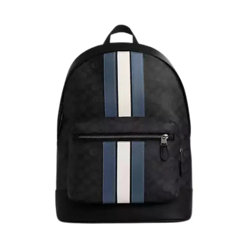 Coach Outlet West Backpack In Signature Canvas With Varsity Stripe 1