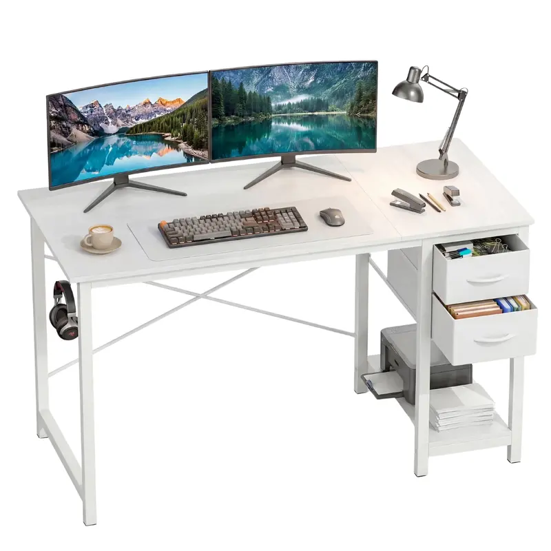 Concetta 47" Small Computer Desk With 2 Drawers & Headphone Hook 1