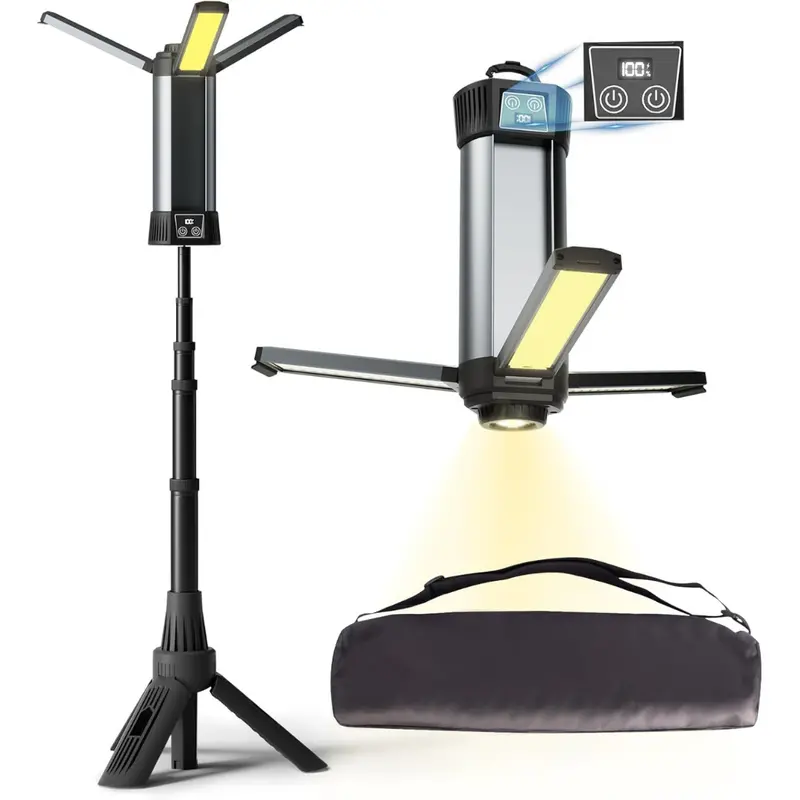 Cordless 3 Page Head Rechargeable Camping Light With Stand 1