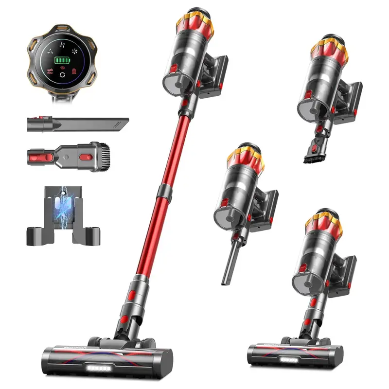 Cordless 580W 48Kpa Rechargeable Self-Standing Stick Vacuum Cleaner (Red) 1
