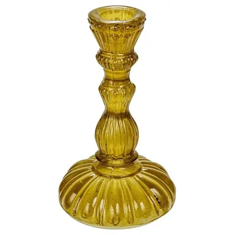 Creative Co-Op Tall Embossed Reclaimed Glass Taper Candle Holder 1