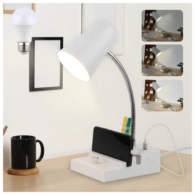 Desk Lamp With Usb Charging, Night Light & Pen Holder 1
