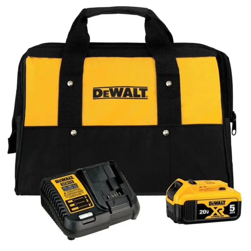 Dewalt 20V Max 5.0Ah Lithium Ion Battery And Charger Kit W/ Bag 1