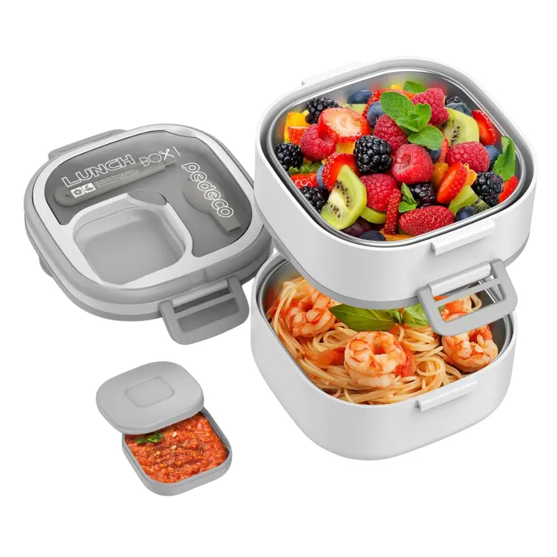 Double Layer Bento Lunch Box With Removable Stainless Steel Dividers 1