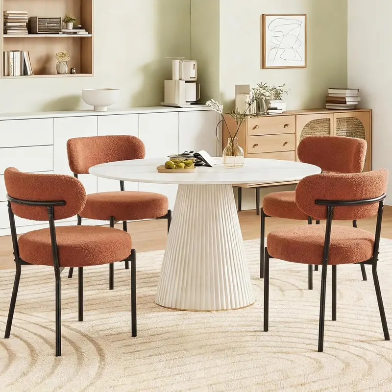 Dumos Set Of 4 Mid-Century Modern Dining Chairs With Black Metal Legs 1