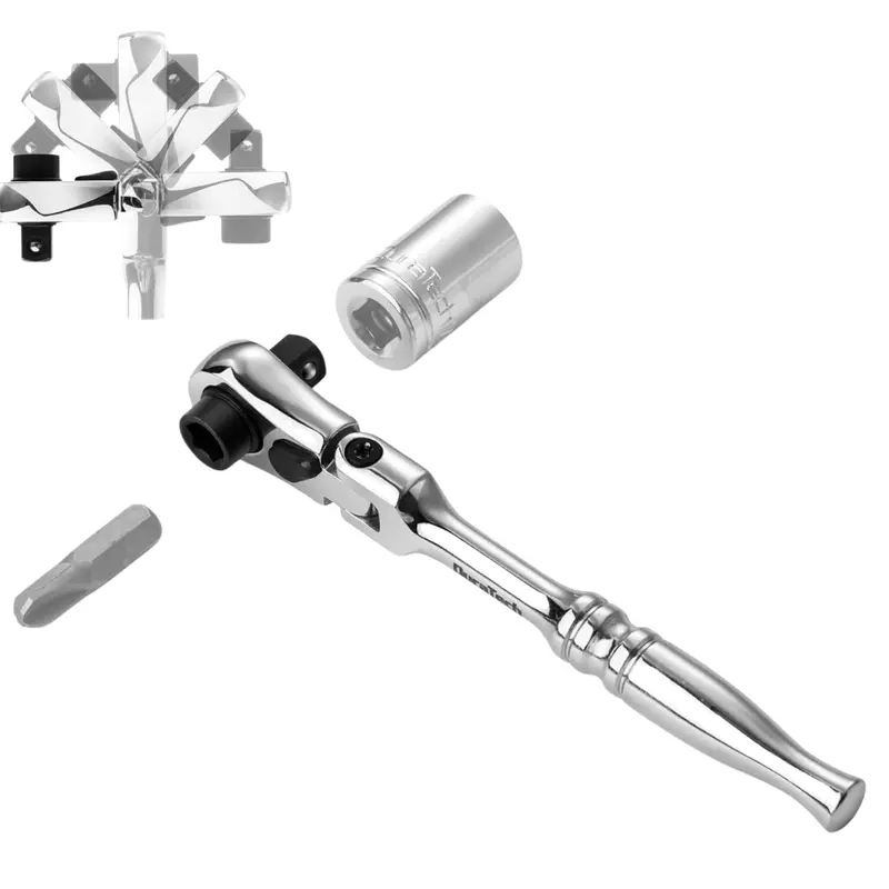 Duratech 1/4" Drive Ratchet Handle W/ 2-In-1 Flex Head Socket & Bit Driver 1