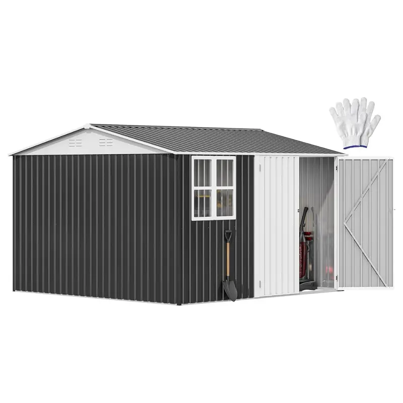 Dwvo 10' X 10' Outdoor Storage Shed (Gray + White) 1