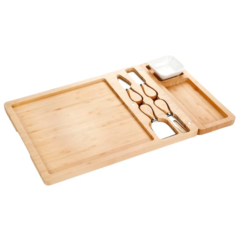 Easoger Large Bamboo Charcuterie Board With Drawers & 2 Ceramic Bowls 1