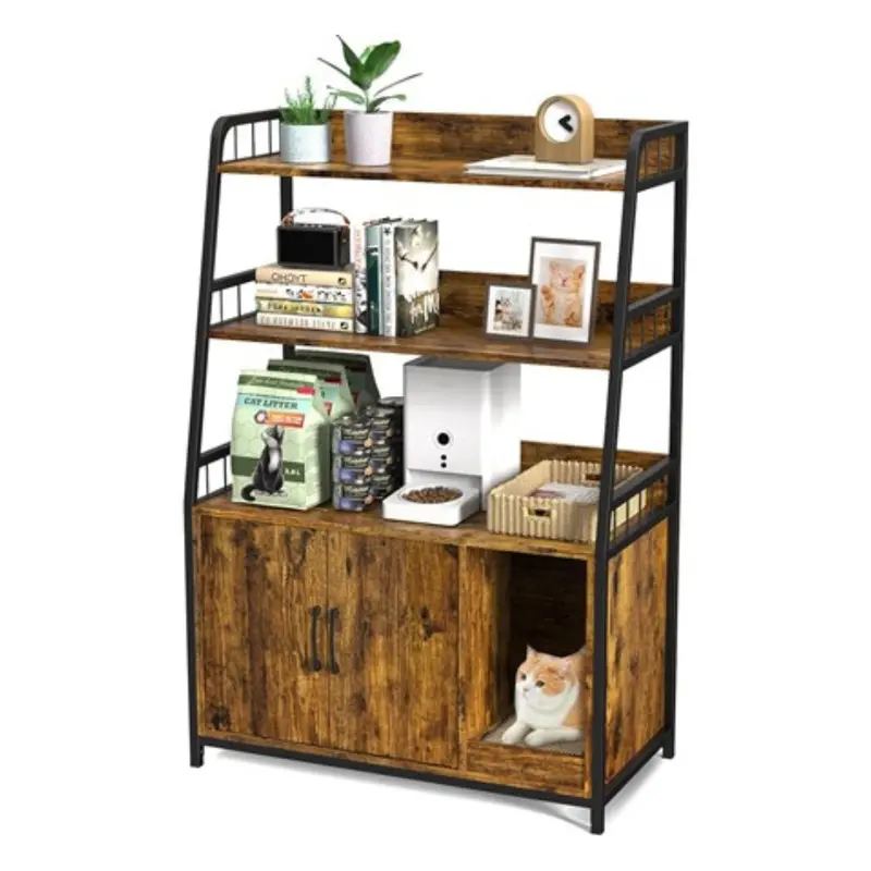 Easycom Large Hidden Litter Box Furniture With Shelf Storage 1