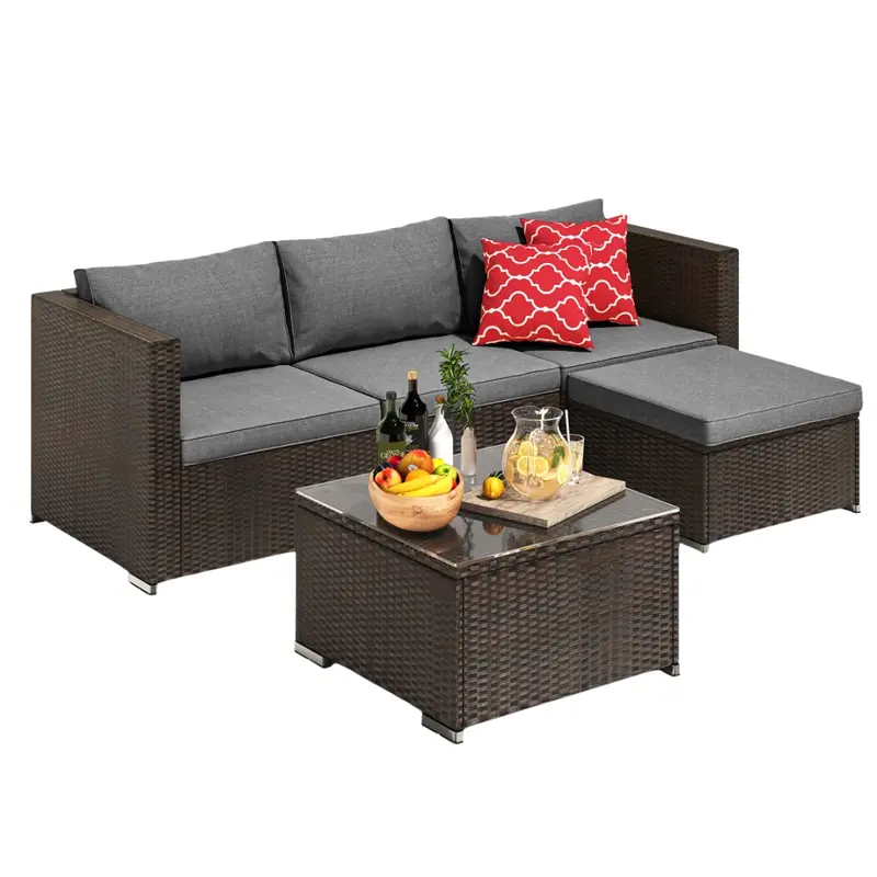 Ebern Designs Wicker Modular Patio Conversation Sets With Cushions 1