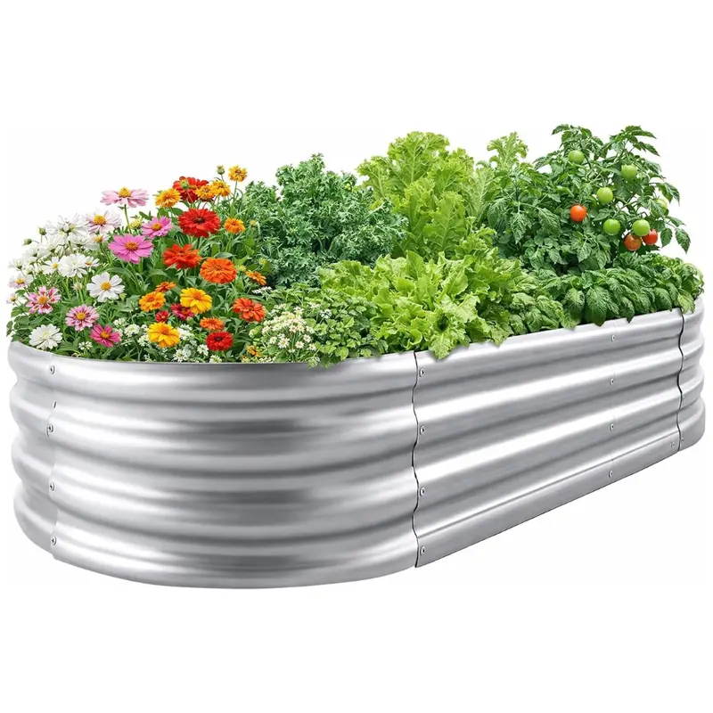 Eclaron Galvanized Raised Oval Garden Bed (4Ft X 2Ft X 1Ft) 1