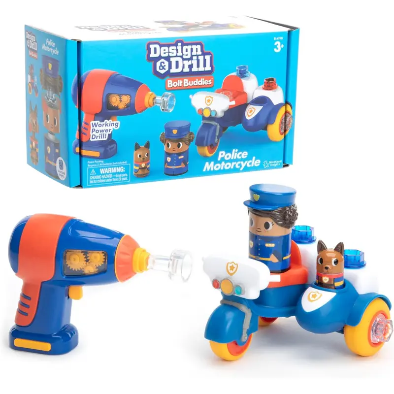 Educational Insights Design & Drill Bolt Buddies Police Motorcycle Toy 1
