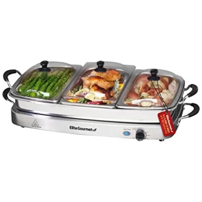 Elite Gourmet Ewm-9933 Triple 3 X 2.5 Quart Trays Buffet Server 1