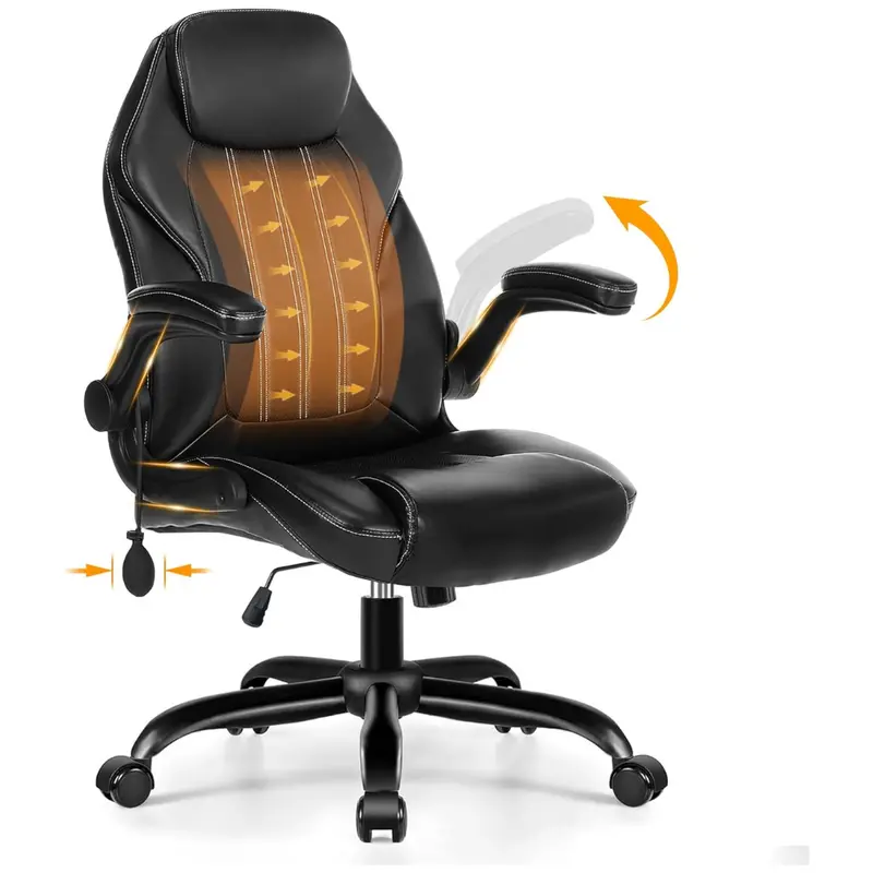 Ergonomic Pu Leather Office Chair With Lumbar Support & Wheels 1