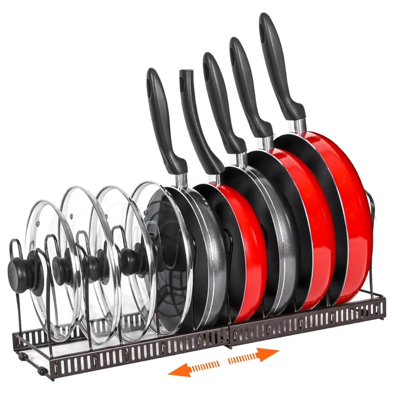 Expandable Pot & Pan Holder Rack Organizer W/ 10 Adjustable Compartment 1