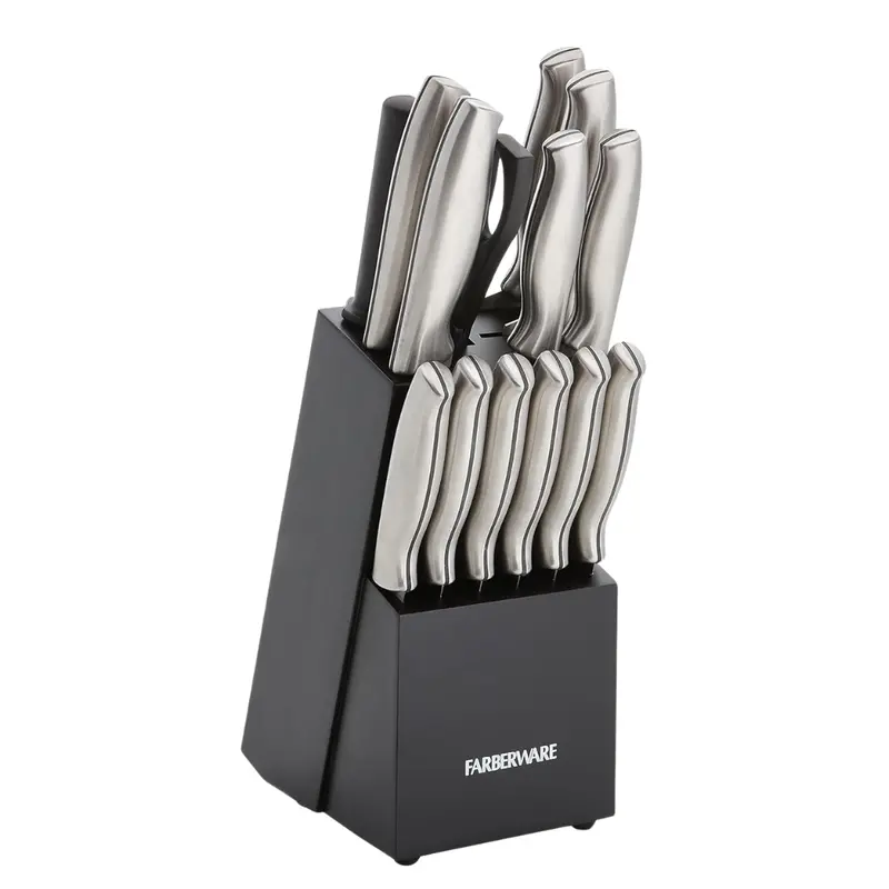Farberware 15-Piece Stamped Stainless Steel Knife Block Set, High-Carbon Stainless Steel Kitchen Knife Set 1