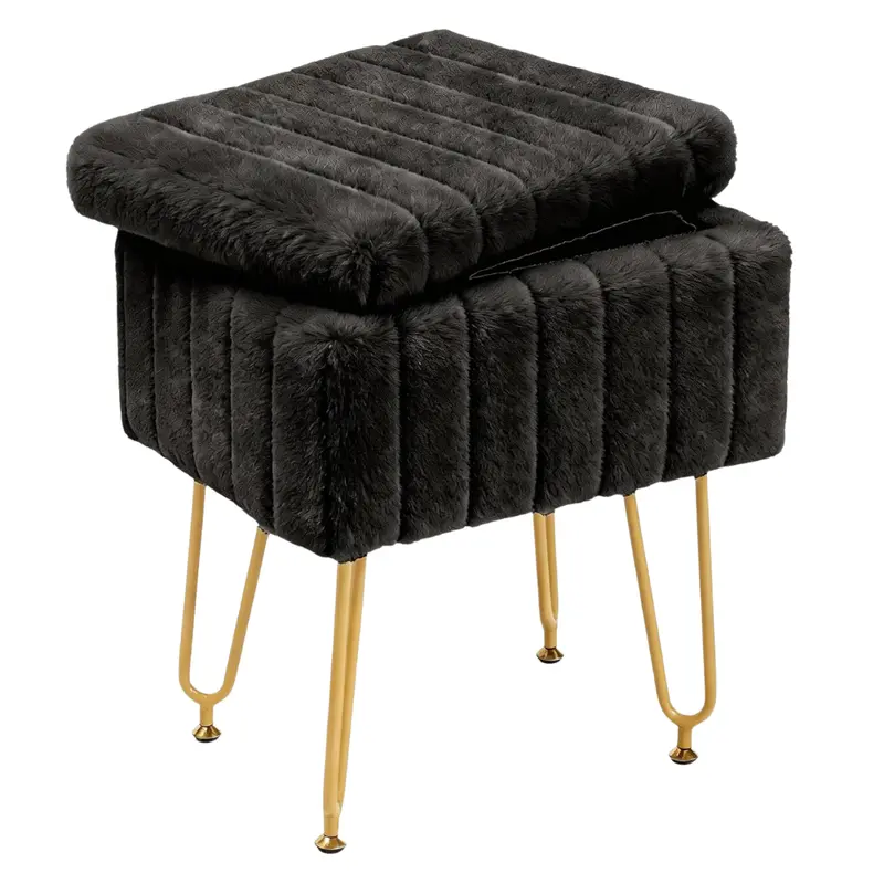 Faux Fur Vanity Stool With Storage 1